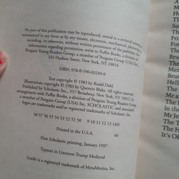 The Witches By Roald Dahl 1997 Scholastic First Printing - Picture 8 of 11